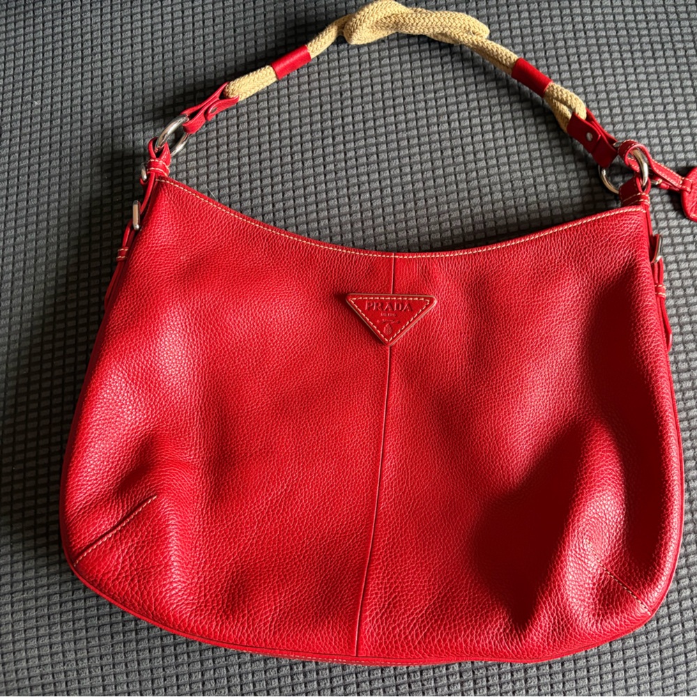 Prada Red Leather Hobo Bag